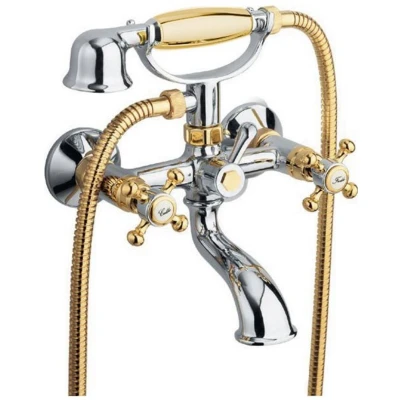 Afbeelding van Badmengkraan Sapho Antea met Handdouche 2 knop 11 cm Chroom / Goud