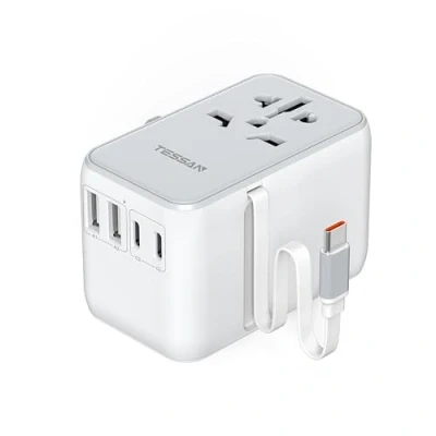 Afbeelding van TESSAN Reisadapter Reisstekker 35W met 5 USB, Stopcontact Travel Adapter voor Nederland, Duitsland, USA, UK, EU, Italië, Australië, China, Thailand Dubbele Zekering