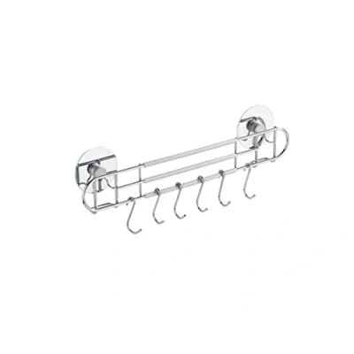 Afbeelding van WENKO TurboFIX keukenring met 6 haken bevestigen zonder boren, verchroomd metaal, 31,5 x 9,5 5 cm, glanzend zilver