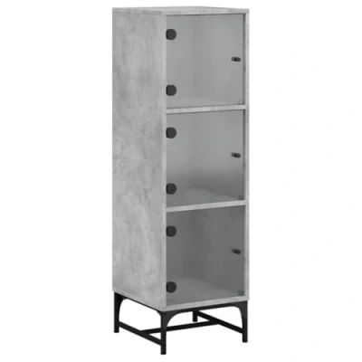 Afbeelding van Hoge kast met glazen deuren 35x37x120 cm betongrijs