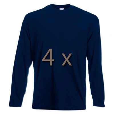 Afbeelding van Fruit of the Loom T shirt, met lange mouwen, M/L/XL/XXL, 4 stuks, verschillende kleurensets verkrijgbaar, Navy, XXL