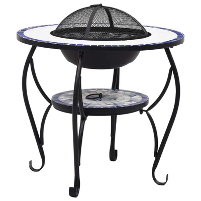 Afbeelding van Vuurtafel mozaïek 68 cm keramiek blauw en wit
