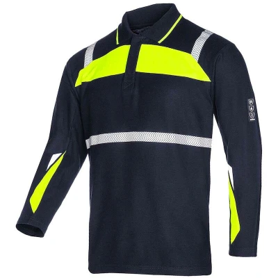 Afbeelding van Poloshirt Telfs Blauw/geel Vlamvertragend Lange Mouwen Maat M
