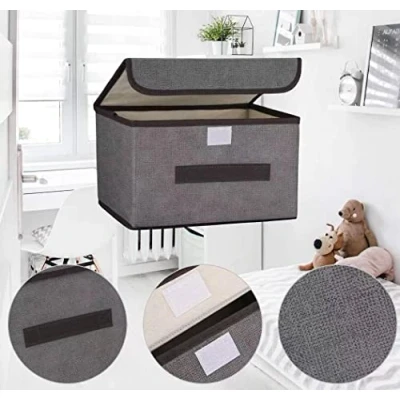 Afbeelding van AURMOO Opbergdoos met Deksel, Opbergdobbelstenen, Opbergmand Handvat, 8L Organizer, Cube Box Organisator, Opvouwbare Kubus Opbergdozen(25.5x19x16cm,Grijs,4pcs)