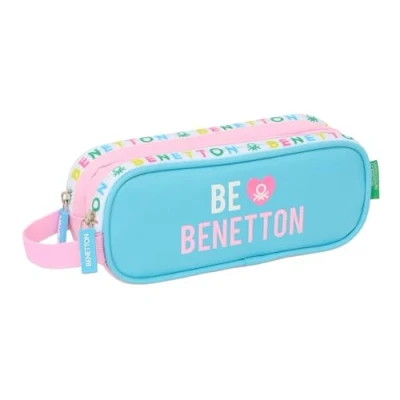 Afbeelding van Pennenetui met 2 vakken Benetton Unique Roze Turkoois 21 x 8 6 cm