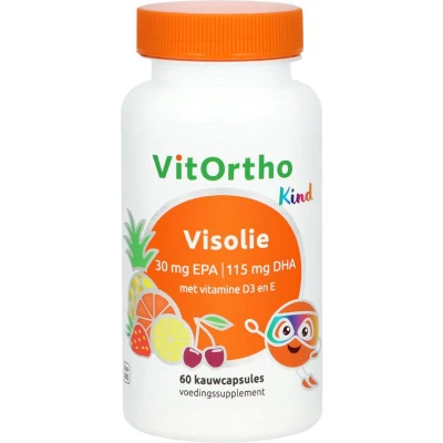Afbeelding van Gratis Verzending: 2x Vitortho Visolie 30 mg EPA 115 DHA Kind 60 kauwtabletten