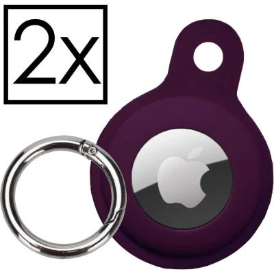 Afbeelding van Hoesje Geschikt voor Apple AirTag Sleutelhanger Houder Siliconen Hoes Paars 2x