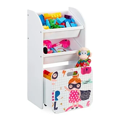 Afbeelding van Relaxdays speelgoedkast met opbergboxen kinderkamer opbergkast witte kinderkast smal