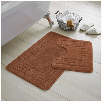 Afbeelding van Gaveno Cavalia Greek 2 delige badset, badmat 50 x 80 cm, wc mat 40 100% polypropyleen, terracotta, 75 cm