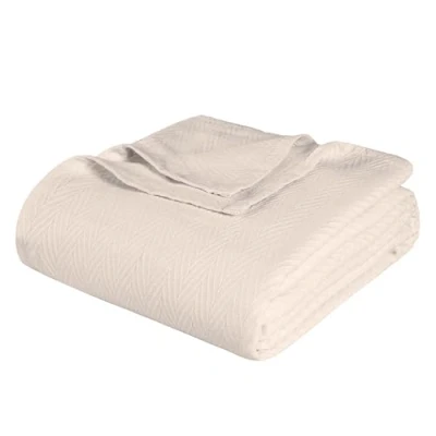 Afbeelding van SUPERIOR 100% katoenen deken oversized sprei, geweven voor bank, bed, beddengoed, boerderij, huisbenodigdheden, schattige en gezellige Boheemse dekens, visgraatweefsel, full/queensize, ivoor