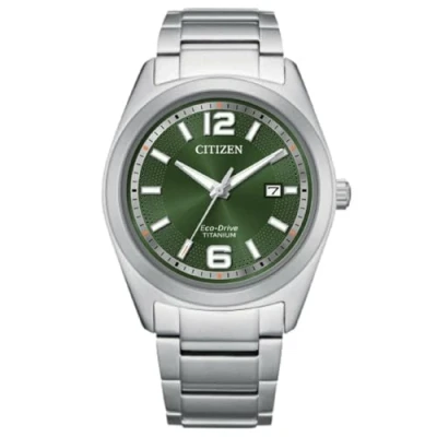 Afbeelding van Citizen Super Titanium man watch AW1641 81X green background