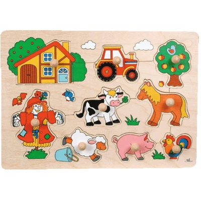 Afbeelding van Houten Noppenpuzzel Boerderij Retro, 5st.