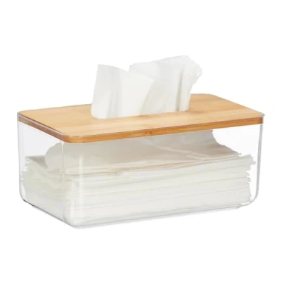 Afbeelding van Relaxdays tissue box, badkamer &amp; wc, modern, rechthoekig, HBD: ca. 10x23,5x13 cm, kunststof bamboe, transparant/natuur