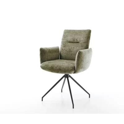 Afbeelding van DELIFE Draaistoel Jova Flex met armleuning chenille olijfgroen kruisframe conisch zwart 180 draaibaar pocketveer kern