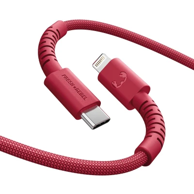 Afbeelding van FlexWave Siliconen gevlochten kabel USB C naar Lightning 2 meter Ultraflexibel Berry Red