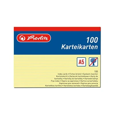 Afbeelding van herlitz Indexkaart A5, gelinieerd, geel, 100 stuks