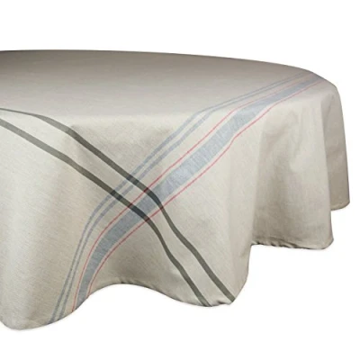 Afbeelding van DII Franse streep eettafel collectie boerderijstijl tafelkleed, 70 inch rond, taupe/grijs