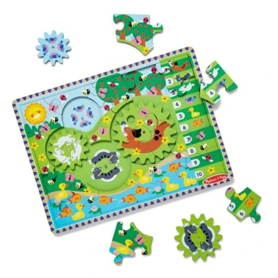 Afbeelding van Melissa &amp; Doug Houten legpuzzel met draaiende tandwielen en dierentafereel 24 stukjes, Educatief speelgoed, Puzzel, Montessori speelgoed 2 jaar, Busy board, Cadeau voor jongen of meisje