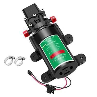 Afbeelding van LONGRUN 12V DC Waterpomp, Zelfaanzuigende 3L/Min 65PSI 4.5Bar Hogedruk Membraanpomp met Drukschakelaar, Caravan Waterpomp voor Camper Boten Gazon