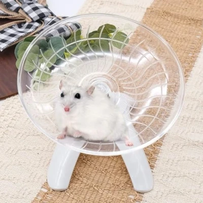 Afbeelding van INHEMING Hamster loopfiets van kunststof, 7 inch hamstervliegende schotel, oefenwiel, speelgoed, stille spinner voor Syrische dwerghamsters, gerbils, muizen of andere kleine huisdieren, wit