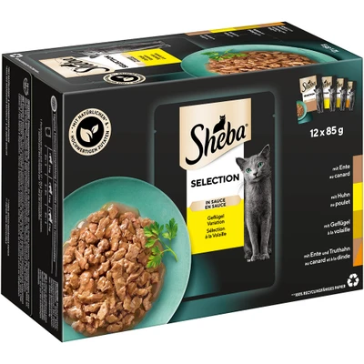 Afbeelding van 96x85g Maaltijdzakjes Selection in Sauce Gevogelte variatie Sheba Kattenvoer