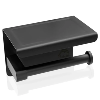 Afbeelding van Dolvhin® Toiletrolhouder zonder boren zwart Premium Houder voor Toiletpapier met Plankje Roestvrijstalen WC Rolhouder Zelfklevend Toilethouder te plakken gaten