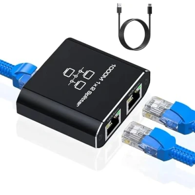 Afbeelding van AVNSCNK Ethernet Switch 2 poorts 1000 Mbps netwerkswitch LAN RJ45 1 naar Gigabit netwerksplitter met USB 3.0 Type C splitter voor computer, HUB, switch, router, set top box, tv en meer