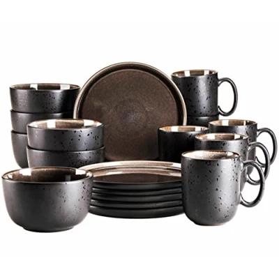 Afbeelding van MÄSER 934020 serie Niara, moderne serviesset voor 6 personen in spannende vintage look, 18 delig ontbijtservies van keramiek grijs en zwart, aardewerk