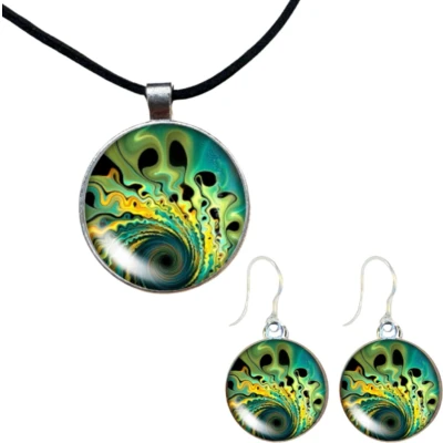Afbeelding van Set ketting Pauw allergievrije oorbellen groen Charme Bijoux