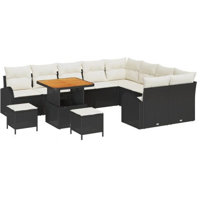 Afbeelding van vidaXL 12 Delige Tuin Sofa Set met Kussens Zwart Poly Rattan Acacia