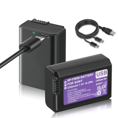Afbeelding van Mspalocell 2 vervangende batterijen NP FW50 2250 mAh USB Type C compatibel met Sony ZV E10 Alpha a5100 a6000 a6300 a6400 a6500 a7 II a7R a7S Camera RX10 III IV