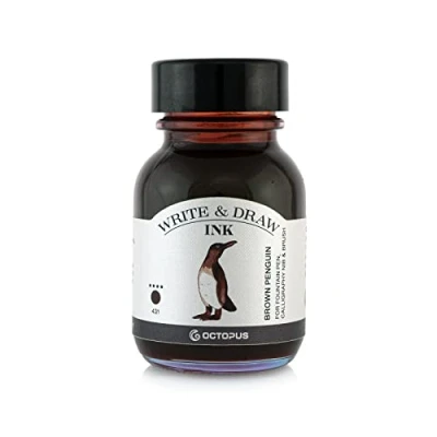 Afbeelding van Octopus Write and Draw Ink 431 Brown Penguin, watervaste inkt voor schrijven en tekenen, kalligrafie inkt, lichtechte tekentruik vulpen, bruin, 50 ml