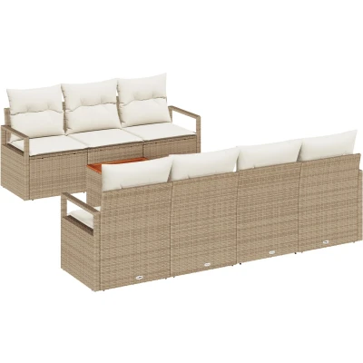 Afbeelding van vidaXL 8 delige tuinsalonset met kussens Beige Poly Rattan Acacia