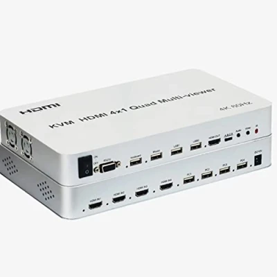 Afbeelding van HDMI KVM Quad Splitter 4X1.4K 60Hz Multi Viewer 4X1 Screen Multiviewer met naadloze 4 in 1 voor USB Keyboard Mouse PC (4K 60HZ)