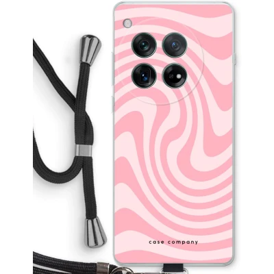 Afbeelding van Case Company® hoesje met Koord geschikt voor OnePlus 12r Swirl Roos Telefoonhoesje Zwart Bescherming aan alle Kanten en Over de Schermrand