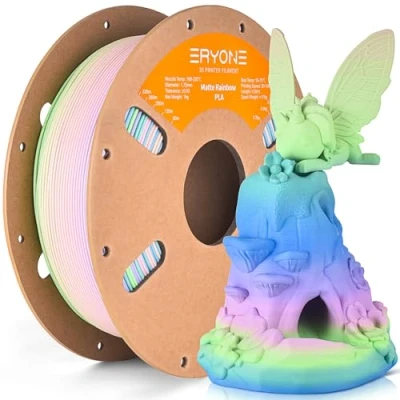 Afbeelding van ERYONE mat PLA 3D printerfilament, 1,75 mm, maatnauwkeurigheid +/ 0,03 1 kg, spoel, regenboog, waterverf