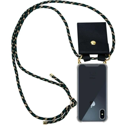 Afbeelding van Cadorabo Hoesje geschikt voor Apple iPhone XS MAX in CAMOUFLAGE Silicone Mobiele telefoon ketting beschermhoes met gouden ringen, koordriem en afneembare etui