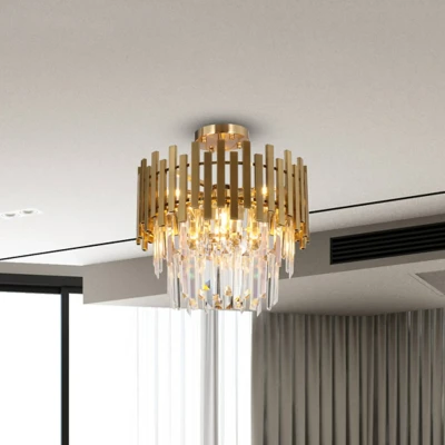 Afbeelding van Eko Light Aspen plafondlamp, goudkleurig metaal, glazen kristallen, Ø 45 cm