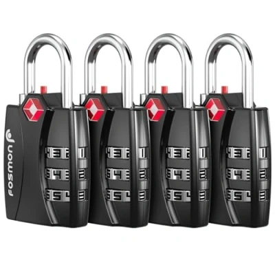 Afbeelding van Fosmon TSA geaccepteerde bagagesloten (4 pack), open waarschuwingsindicator sloten 3 cijferige combinatiehangslotcodes met zinklegering behuizing voor reistas, koffer, kluisjes, sportschool,