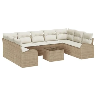 Afbeelding van vidaXL 10 delige Tuin Sofa Set met Kussens Bruin Poly Rattan