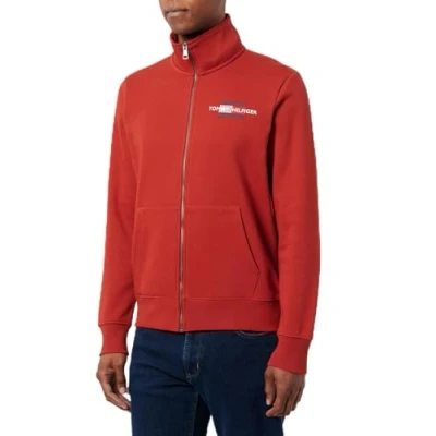 Afbeelding van Tommy HILFIGER Heren FLAG EMBRO ZT STAND CLR MW0MW35539, Zip Through Sweatshirt, Rood, S, Rood (Donker Magma), S
