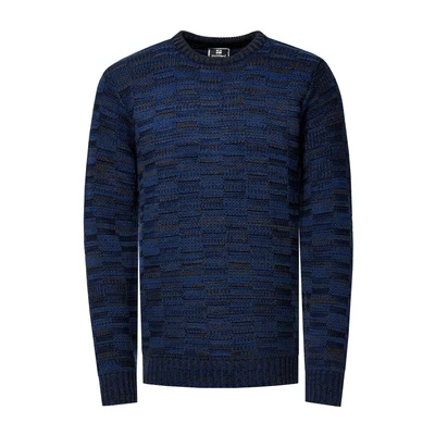 Afbeelding van Rusty Neal Heren pullover zware grof gebreide trui met ronde hals in streetwear contrast block design S 3XL 438, marineblauw, L