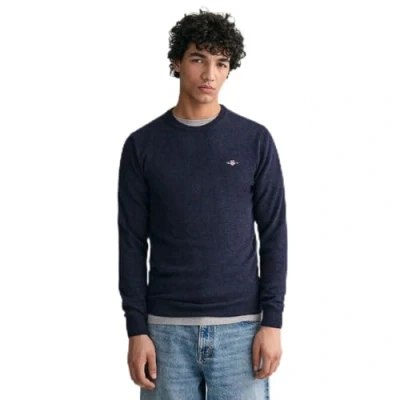 Afbeelding van Gant heren Fijngebreide pullover van wol met logoborduring in de kleur Donkerblauw, maat: S