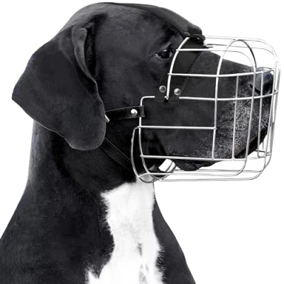 Afbeelding van BronzeDog Metalen hondenmuilkorf draadmand, Duitse Dog, Mastiff Sint Bernard, ademend masker met verstelbare lederen banden, muilkorven voor extra grote honden (XL)