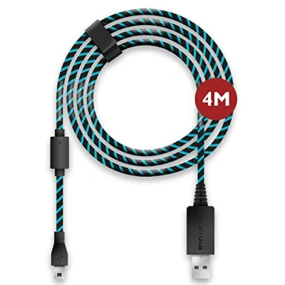 Afbeelding van Lioncast 4m oplaadkabel / USB kabel controller voor van de PS4 en Xbox One, One X, zwart/blauw micro