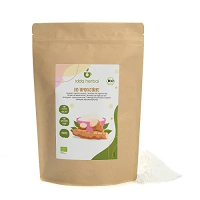 Afbeelding van Biologisch tapiocazetmeel, tapiocapoeder om te bakken, indikken en binden, uit gecontroleerde biologische teelt, glutenvrij, lactosevrij, gemalen tapioca, laboratorium getest, vegan (1 KG)
