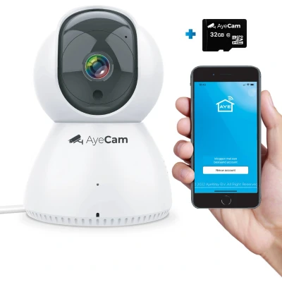 Afbeelding van AyeCam Beveiligingscamera Met App WiFi Bewegingssensor Incl. 32GB SD Camera Beveiliging Huisdiercamera