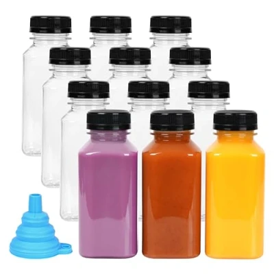 Afbeelding van Winter Shore 270 ml Herbruikbare Plastic Flesjes [12 Pak] Doorzichtig Lege Flessen met Lekvrije Doppen en Schenktrechter Kleine Drink Miniflesjes voor Mini Fridge, Water, Smoothies, Sappen