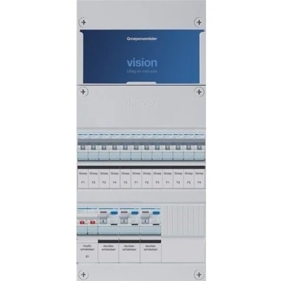 Afbeelding van Hager groepenkast 1 fase 12 groepen, 3 Aardlekschakelaars 2 P, hoofdschakelaar P 220 x 475mm