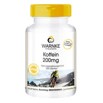 Afbeelding van Cafeïne tabletten 200mg hoge dosering &amp; veganistisch 250 Warnke Vitalstoffe Duitse apothekerskwalitei